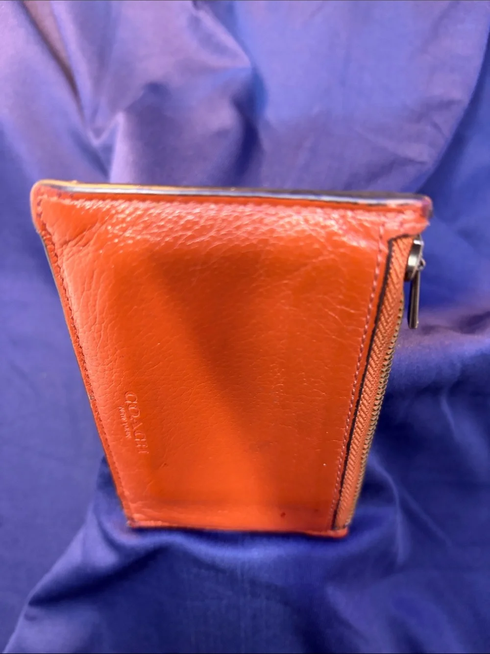 Coach Orange Leather Zip Card Case Wallet